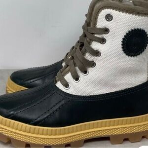 Jimmy Choo Black, White & Tan Lug-Sole Canvas Leather Ankle Boots